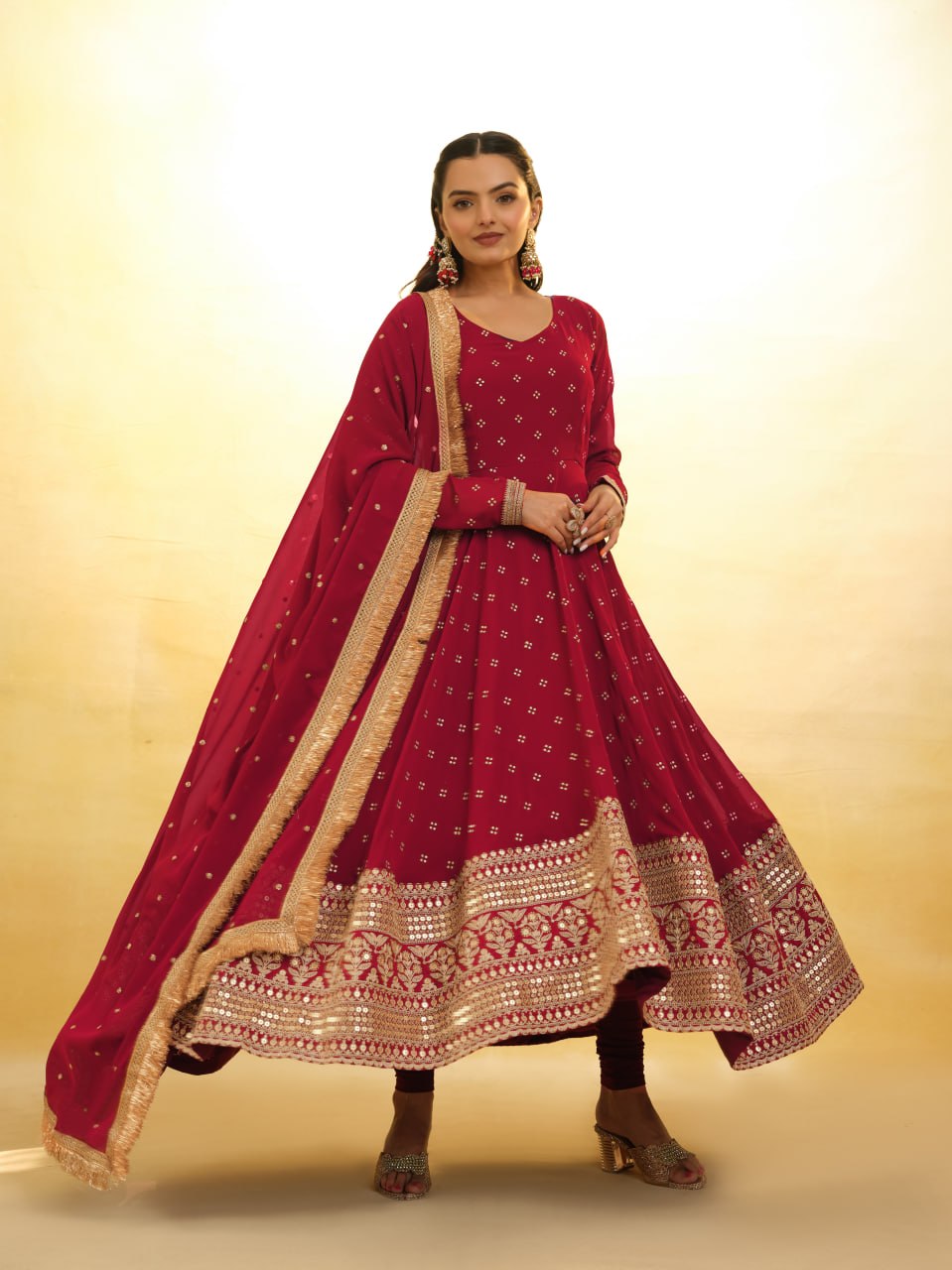 Regal Purple Sequined Georgette Anarkali Kurta Set