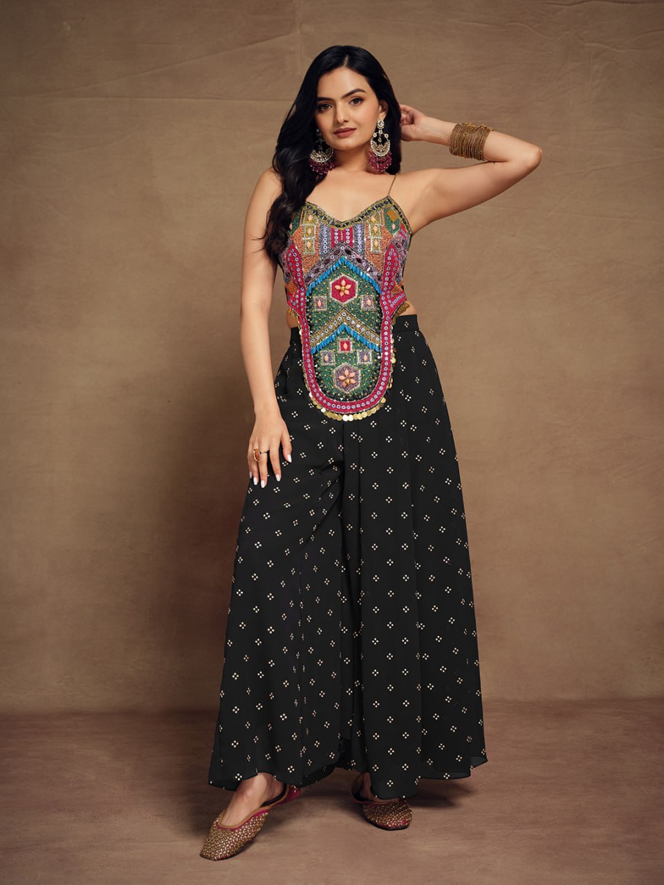 Black Ethnic Embroidered Georgette Co-Ord Set