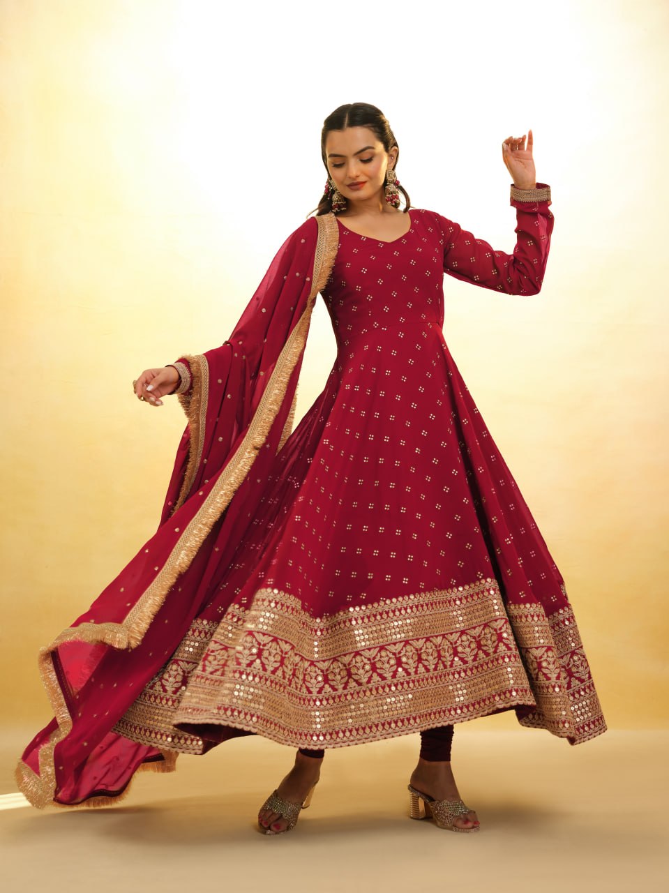 Regal Purple Sequined Georgette Anarkali Kurta Set