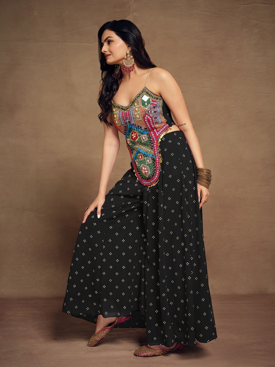Black Ethnic Embroidered Georgette Co-Ord Set