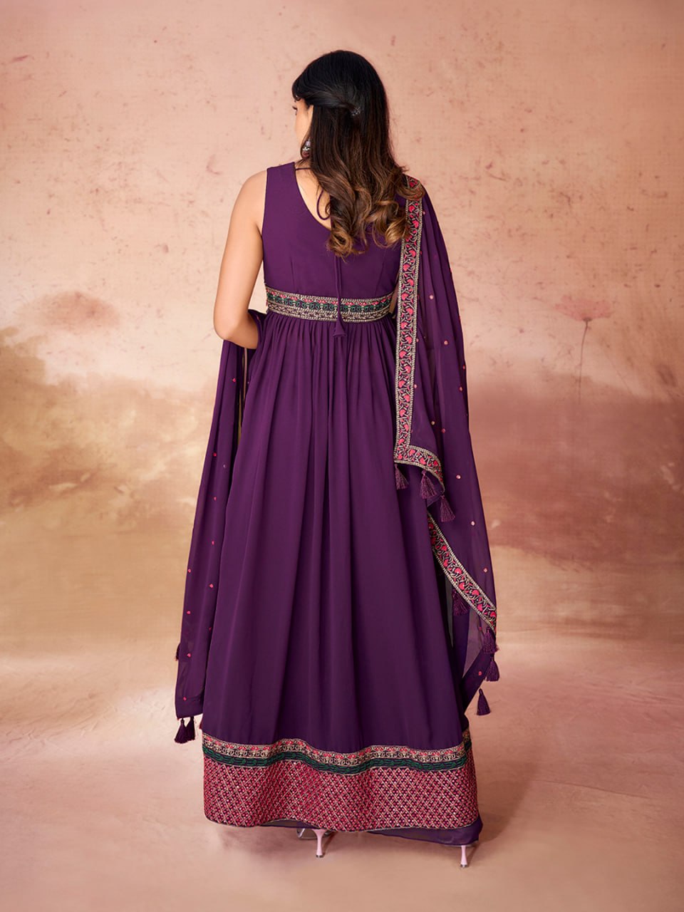 Deep Purple Embroidered Georgette Anarkali Kurta Set with Dupatta