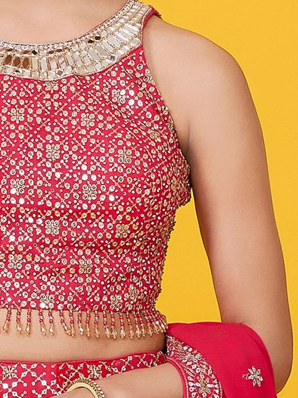 Red Sequined Georgette Lehenga Choli Set with Dupatta