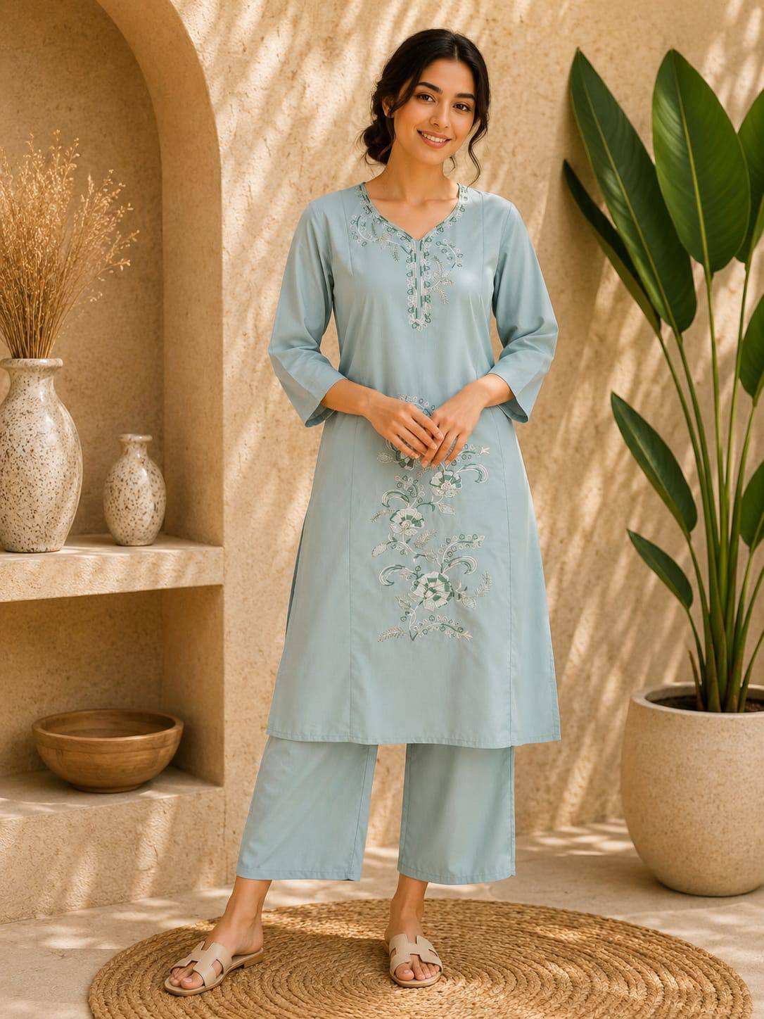 Apolyte Women's Premium 60x60 Cotton Kurta Palazzo Set | Daily, Office & Casual Wear