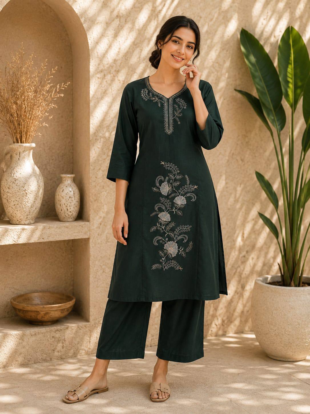 Apolyte Women's Sea Monster Premium 60x60 Cotton Kurta Palazzo Set | Daily, Office & Casual Wear