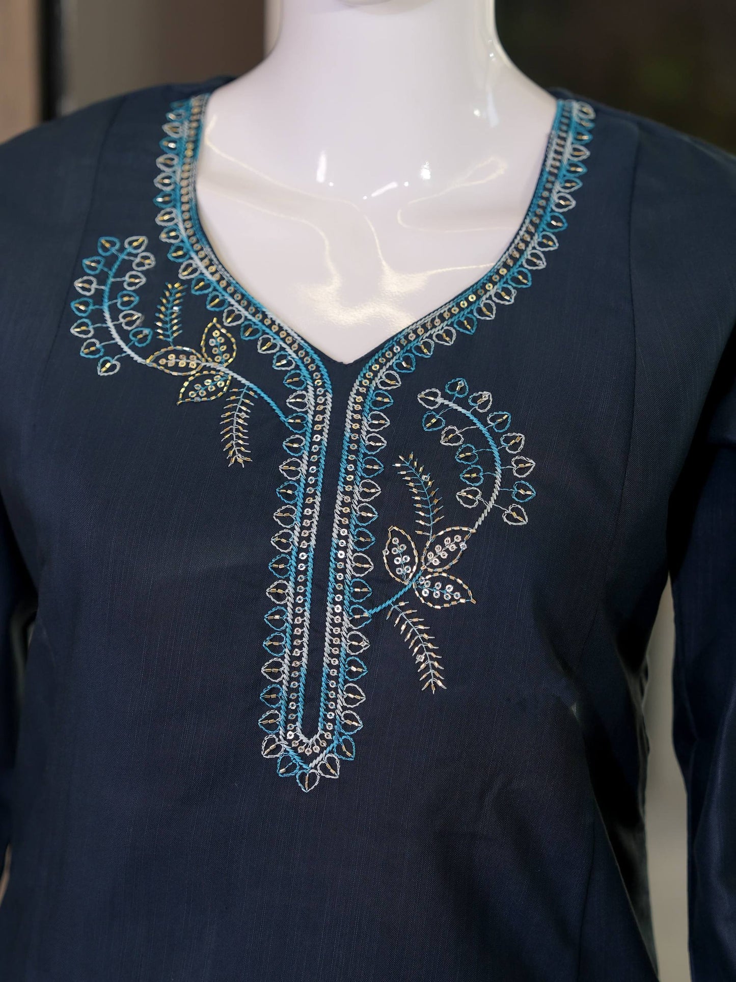 Apolyte Women's Deep Navy Roman Silk Embroidered Kurta Pant Set with Dupatta | Party & Festive Wear