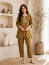 related-Apolyte Women's Olive Green Premium Slub Cotton Kurta Palazzo Set | Daily, Office & Casual Wear