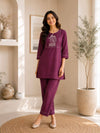 related-Apolyte Women's Plum Wine Premium Slub Cotton Kurta Palazzo Set | Daily, Office & Casual Wear
