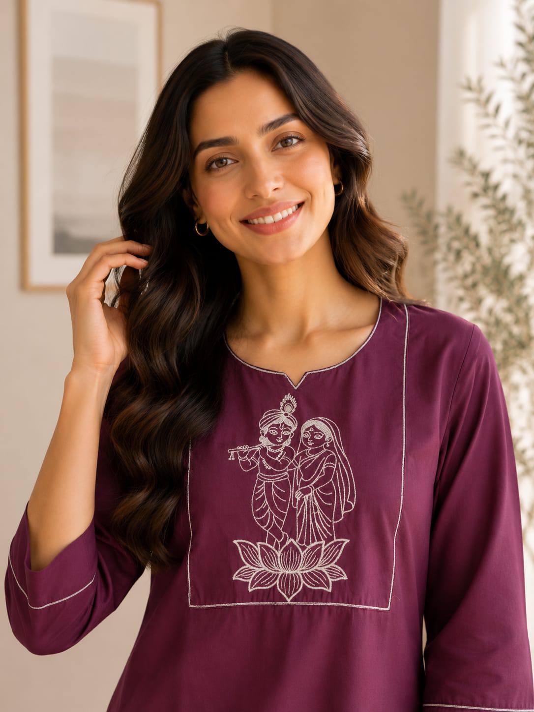 Apolyte Women's Plum Wine Premium Slub Cotton Kurta Palazzo Set | Daily, Office & Casual Wear