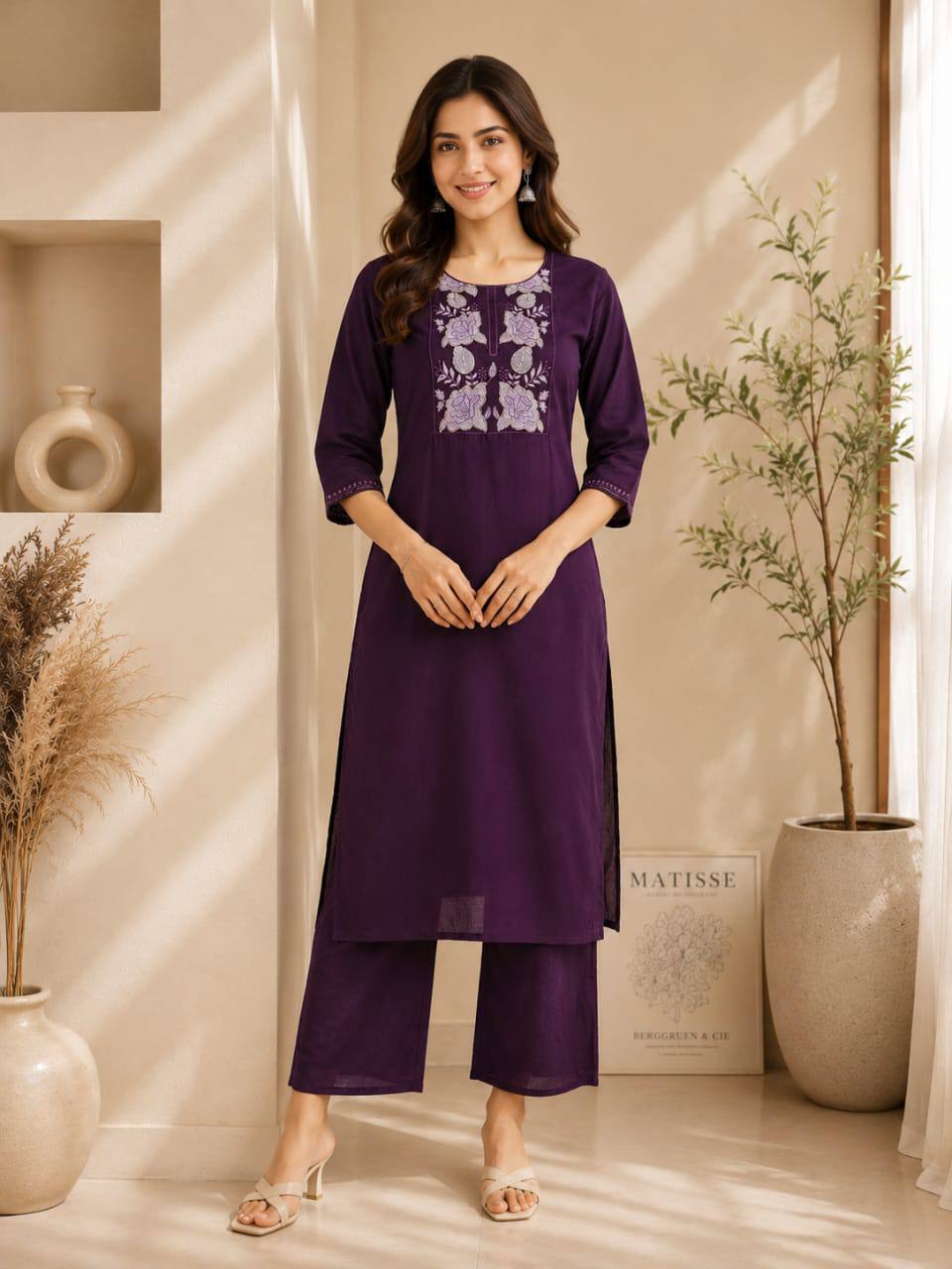 Apolyte Women's Premium 60x60 Cotton Kurta Palazzo Set | Daily, Office & Casual Wear