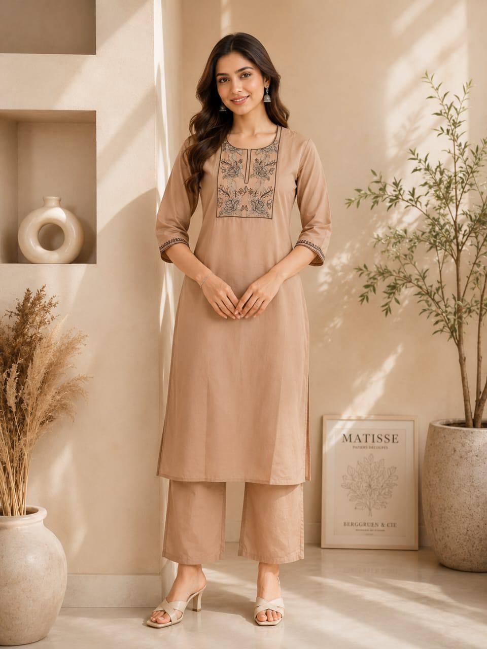 Apolyte Women's Premium 60x60 Cotton Kurta Palazzo Set | Daily, Office & Casual Wear