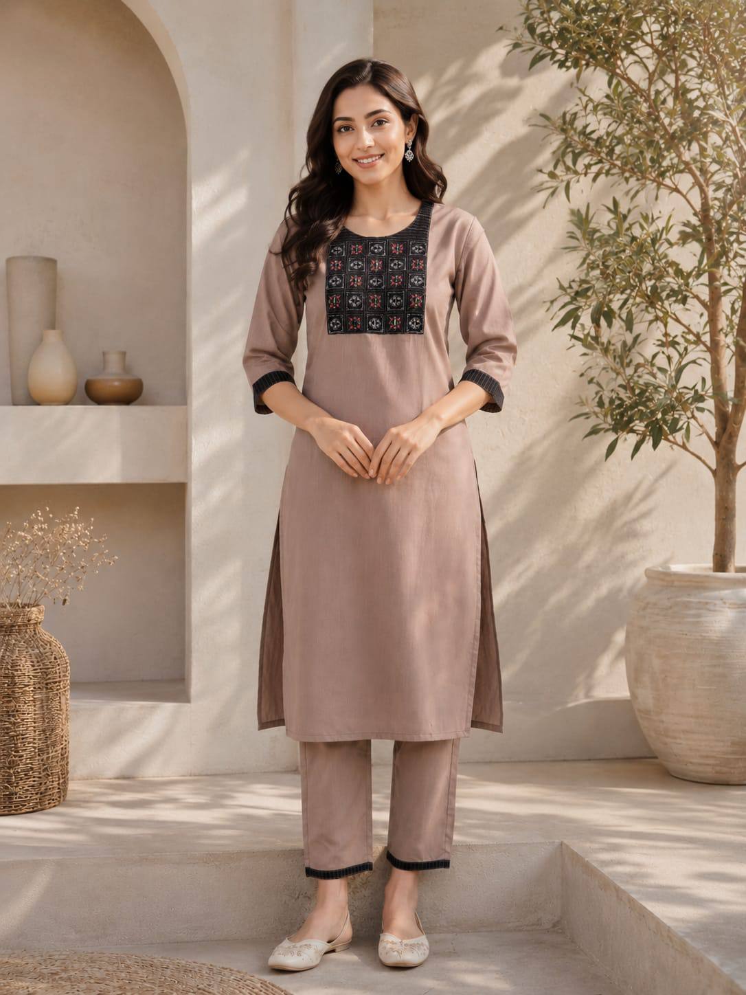 Apolyte Women's Premium Slub Cotton Kurta Palazzo Set | Daily, Office & Casual Wear