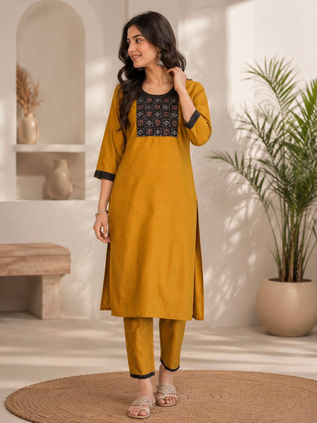 Apolyte Women's Premium Slub Cotton Kurta Palazzo Set | Daily, Office & Casual Wear