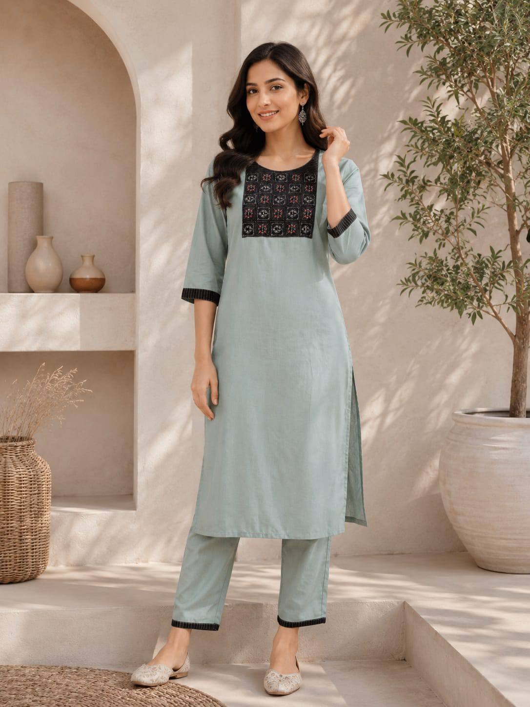 Apolyte Women's Premium Slub Cotton Kurta Palazzo Set | Daily, Office & Casual Wear