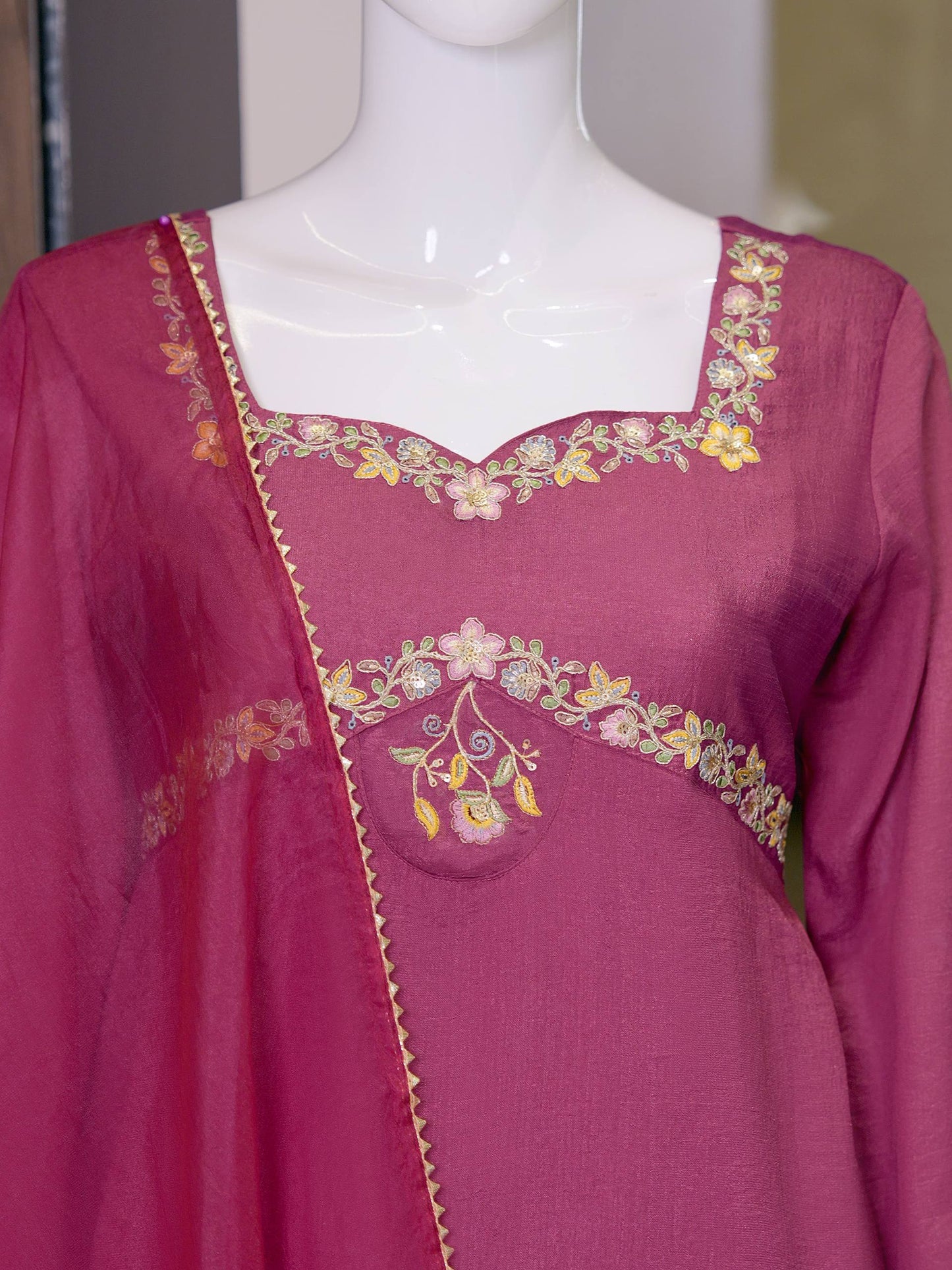 Apolyte Women's Zazu Silk Embroidered Indo-Western Kurta Palazzo Set with Organza Dupatta | Festive & Party Wear