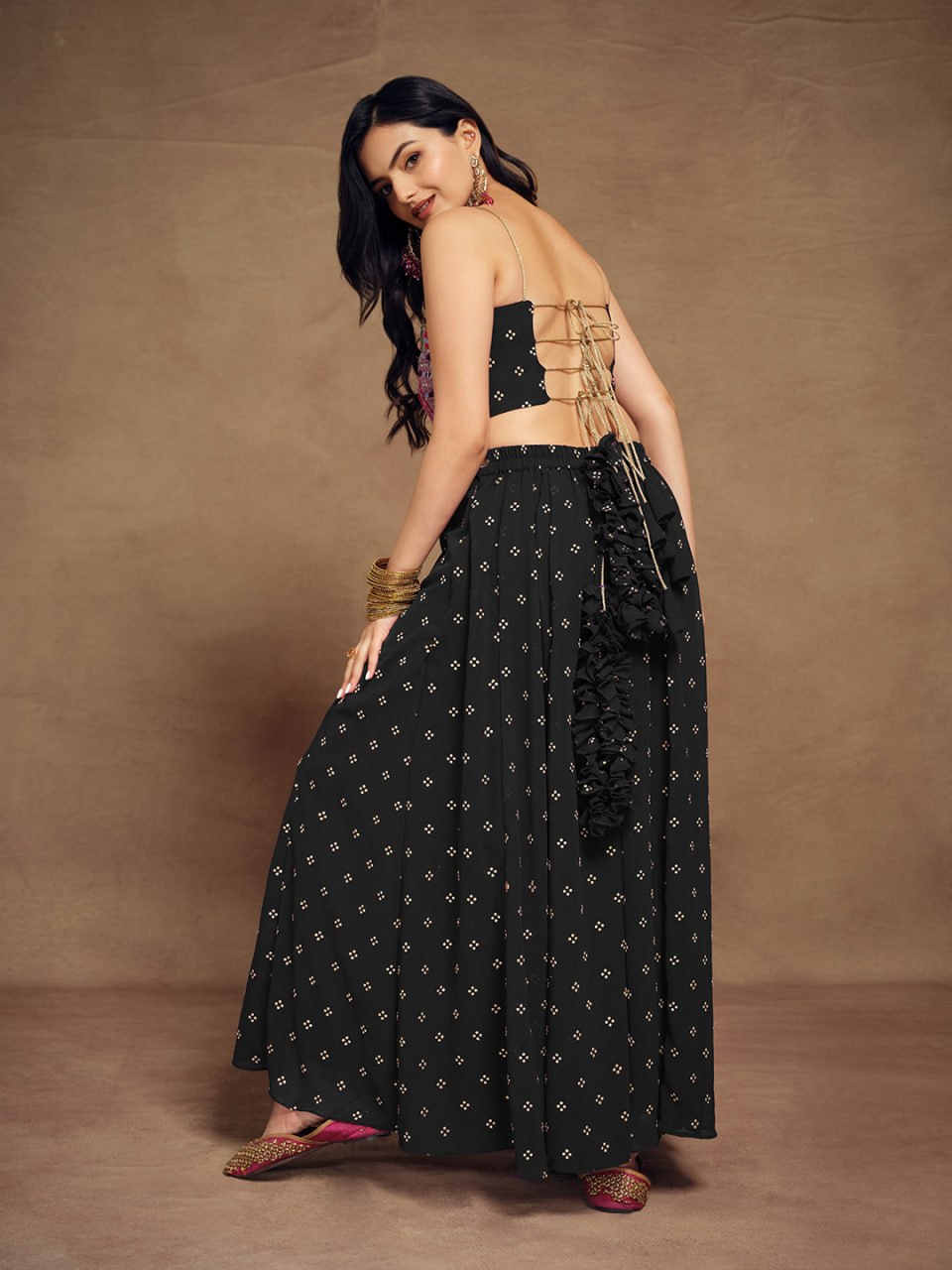 Black Ethnic Embroidered Georgette Co-Ord Set