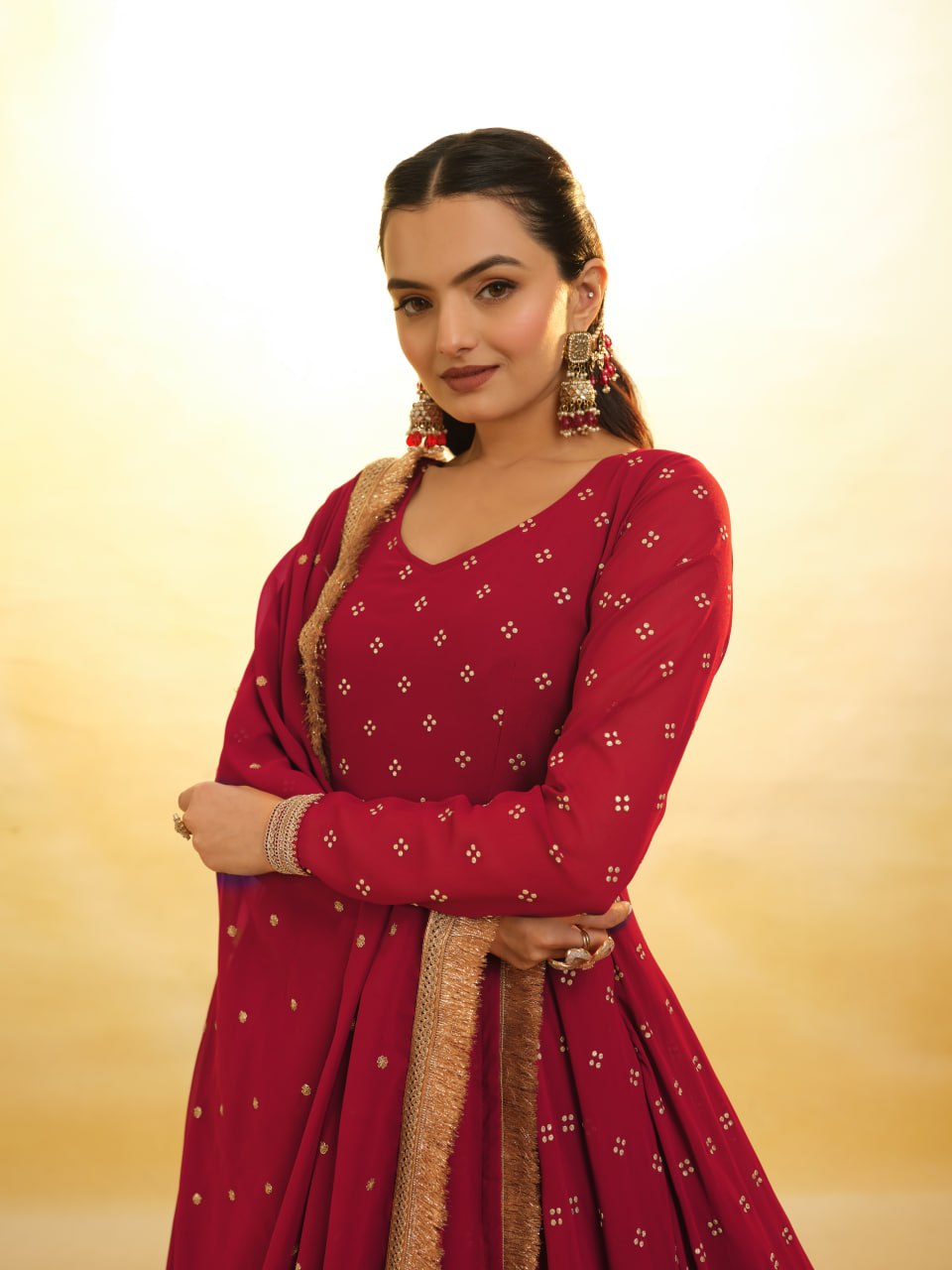 Regal Purple Sequined Georgette Anarkali Kurta Set