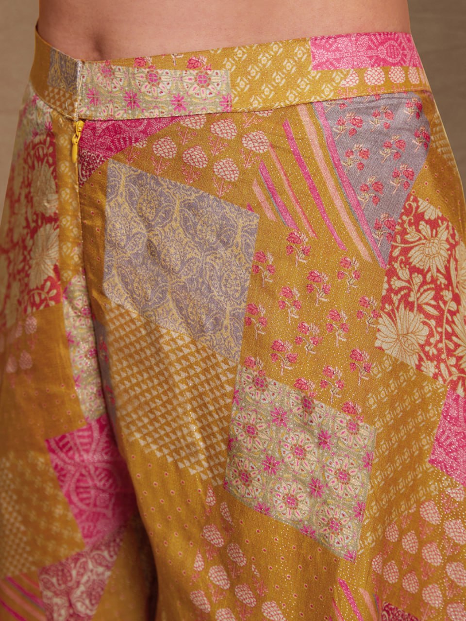 Mustard-Peach Tiered Angrakha Kurta Palazzo Set