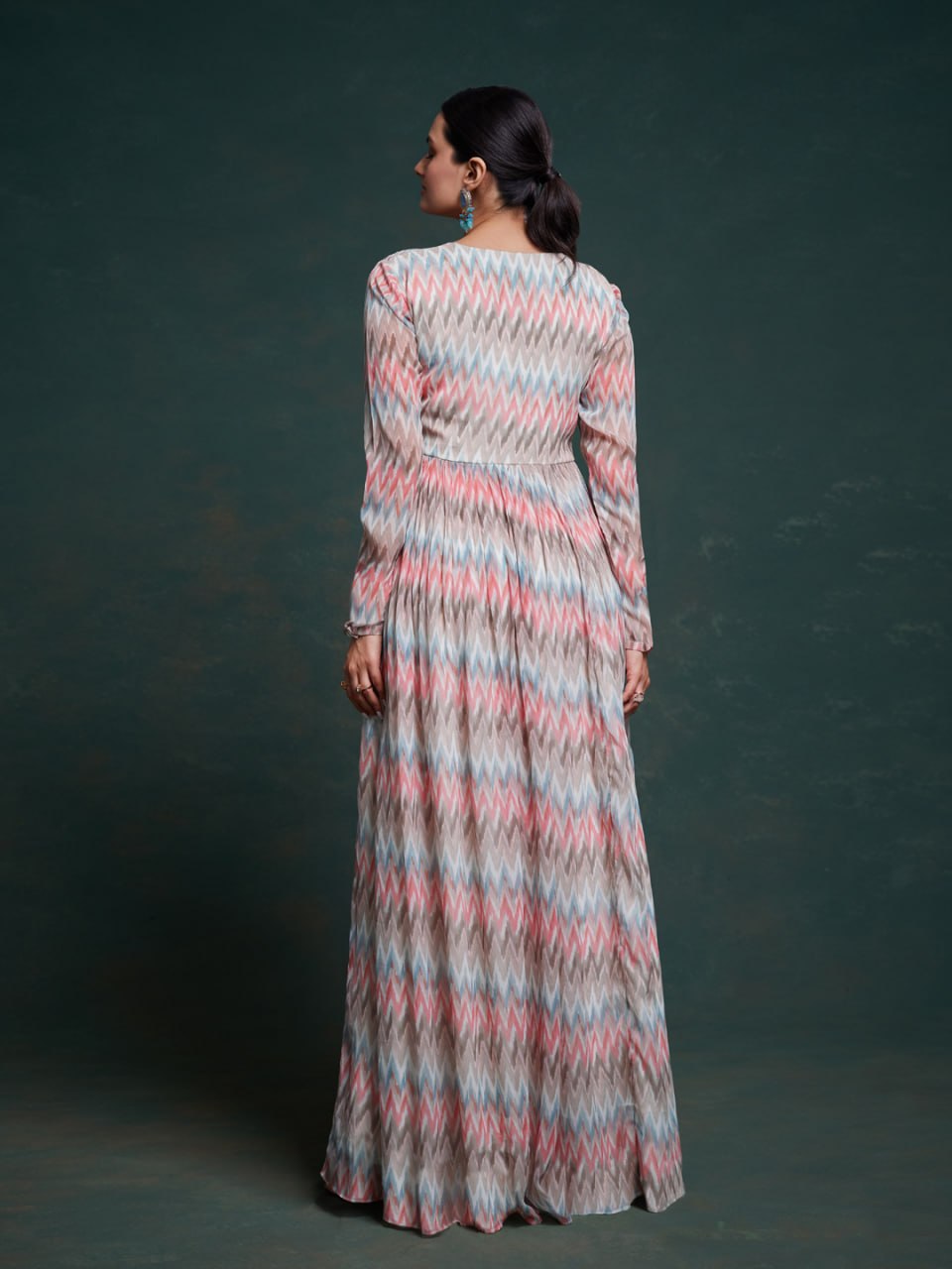 Pastel Chevron Empire Waist Fit and Flare Maxi Dress