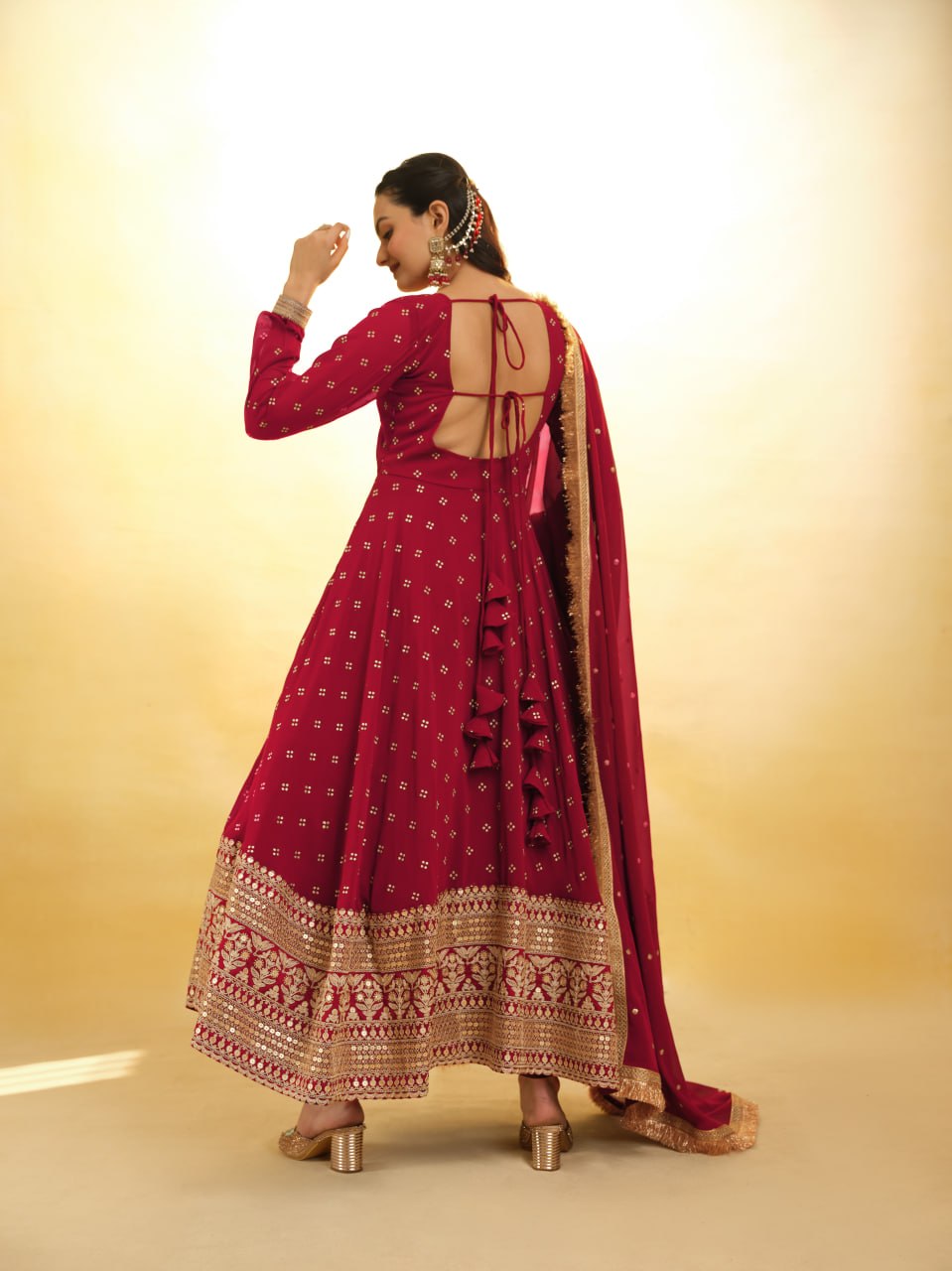 Regal Purple Sequined Georgette Anarkali Kurta Set