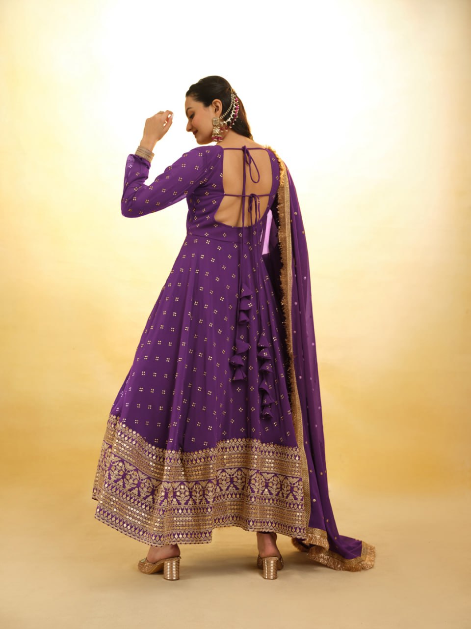 Regal Purple Sequined Georgette Anarkali Kurta Set