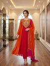 related-Rani Pink & Orange Embroidered Mul Chanderi Anarkali Kurta Set